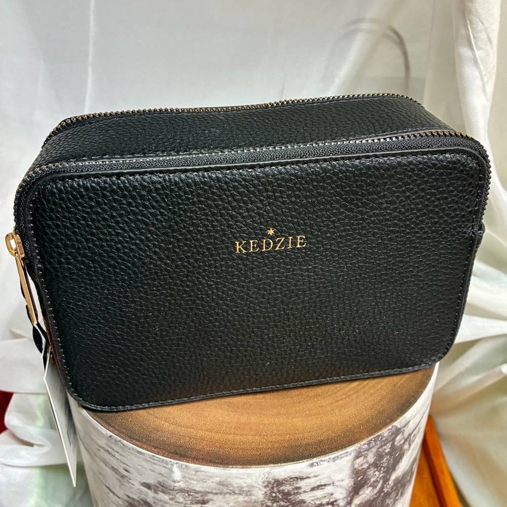 KEDZIE Black Pebbled Leather Crossbody Bag